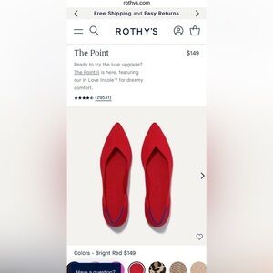 Rothy’s The Point Chili Red Ballet Flat Slip On Shoes Women Dark Deep Red 8.5